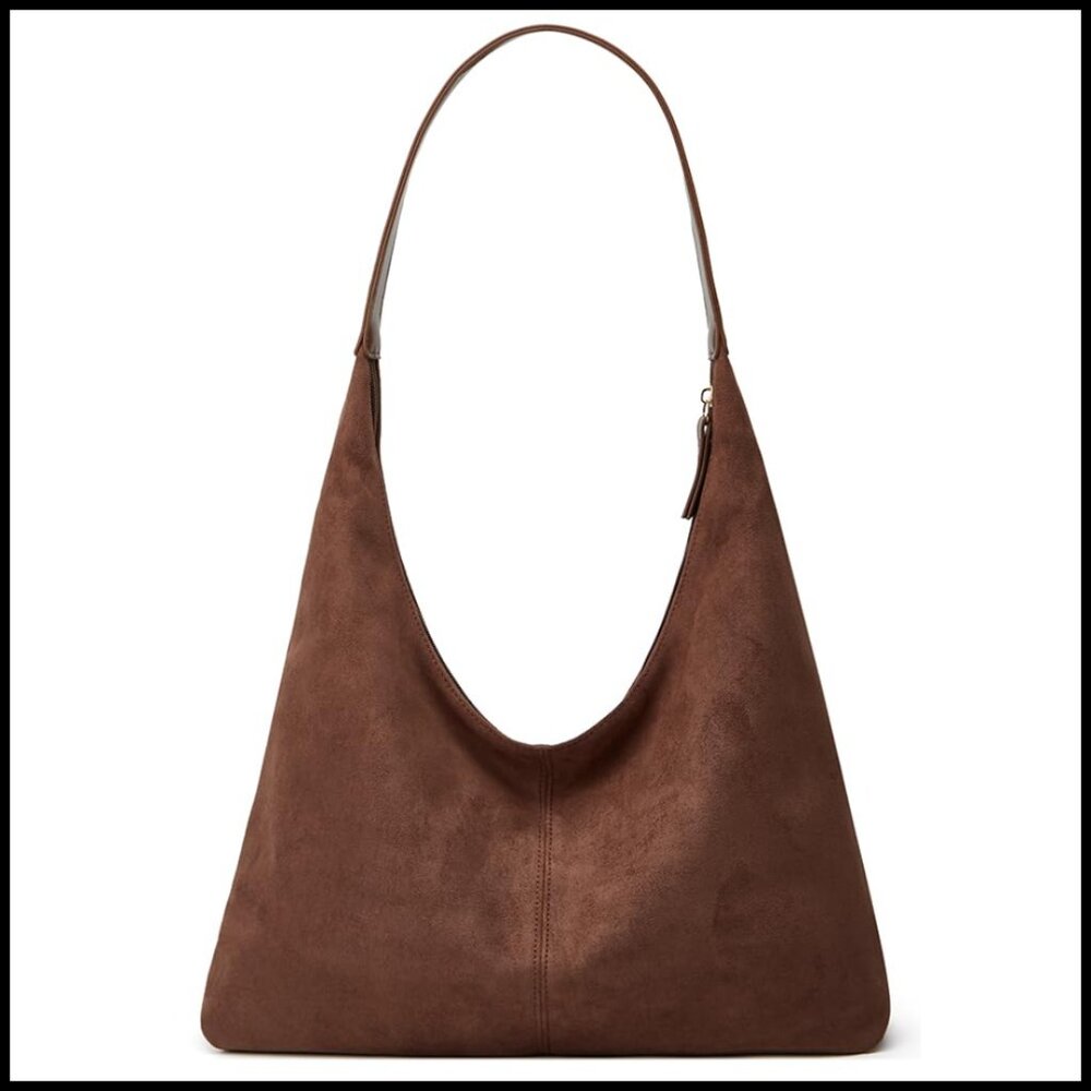 Retro Suede Hobo Shoulder Bag Large Tote Satchel Casual Work Purse - Picture 1 of 6